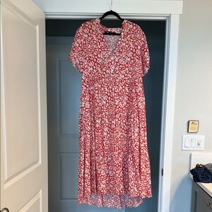 Zara Red and White Patterned Dress